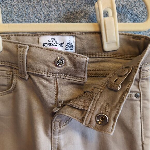 Jordache Girls Size 5 Tan Khaki Skinny Slim Leg Adjustable Waist Uniform Pants - Picture 4 of 8